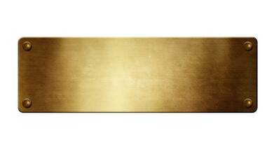 Gold metal plate with rivets on white background 3D illustration 