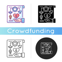 Non profit project icon. Organized and operated for a collective or social benefit. Not receiving money from your work. Linear black and RGB color styles. Isolated vector illustrations