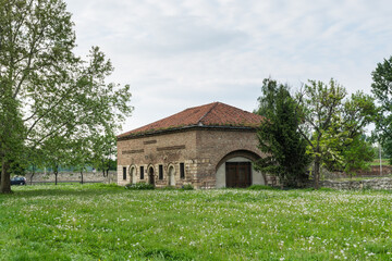 A medieval house with green lawn in the Kalemegdan fortress in Belgrade, Serbia