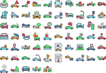 
Car Accident Isolated that consist with car insurance, flaming, collide, traffic, wreck, auction and  damage engine of car, every icon can be easily modify or edit
