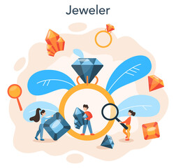 Jeweler and jewelry concept. Idea of creative people and profession