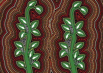 Bush plant aboriginal dot art background