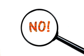 word hello and magnifying glass on white background. text on brick wall