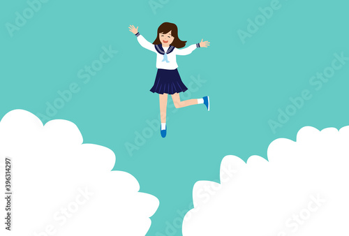 歓喜あふれる 喜ぶ女子高生 天にも昇る気持ち 大喜び 幸せな ジャンプする コピースペース Wall Mural Allstar