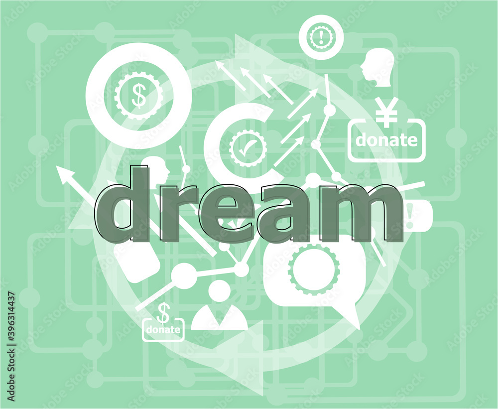 Aufkleber text dream. social concept . infographics collection icons of web development, user interface testin