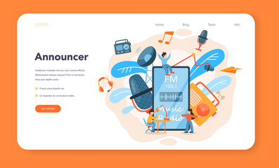 Radio host web banner or landing page. Idea of news broadcast