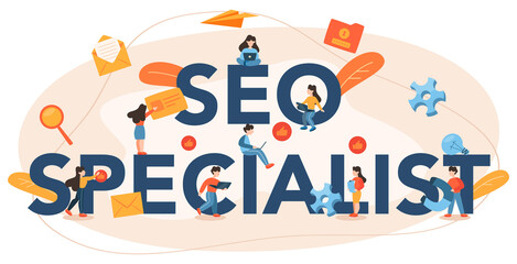SEO specialist typographic header. Idea of search engine optimization