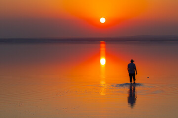 Turkey's second largest lake, sunset in salt lake