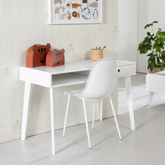 Teen white modern desk for school with white chair