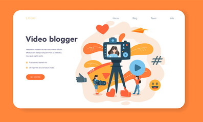Video blogger web banner or landing page. Share video content