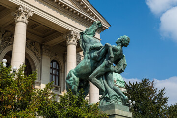 Man and Horse Statue in front of the Parliament of Serbia in Belgrade, or the National Assembly of...