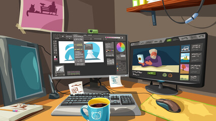 colorful image of professional digital artist workspace - 396316292