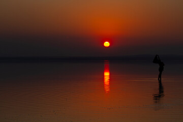 Turkey's second largest lake, sunset in salt lake