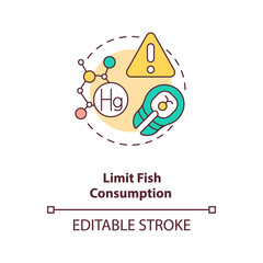 Limit fish consumption concept icon. Healthy breastfeeding diet. Reduce eating unhealthy foods. Dangerous meals idea thin line illustration. Vector isolated outline RGB color drawing. Editable stroke