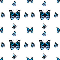 Pattern with cute cartoon butterfly on white background. Perfect for greeting cards, party invitations, posters, stickers.