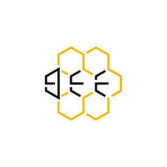 honeycomb with bee text logo icon vector design
