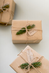 christmas present. Eco friendly packaging gifts in kraft paper