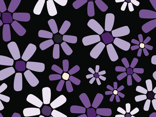 Abstract flowers shapes seamless vector design. Flower pattern fabric dress material on dark background. Artwork for wall paper, stationary, gift papers.