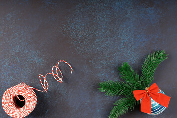 Christmas layout on a dark background. Place for text. close-up.