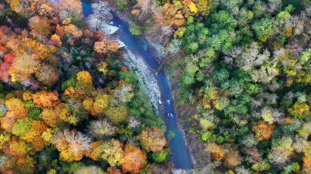 Khosta river in Russia. Aerial view of the river of Khosta in Caucasus Mountains in Russia