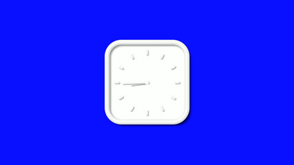 White color 12 hours counting down 3d wall clock isolated on blue background, 3d wall clock