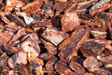 Pine chip background. Modern gardening material.