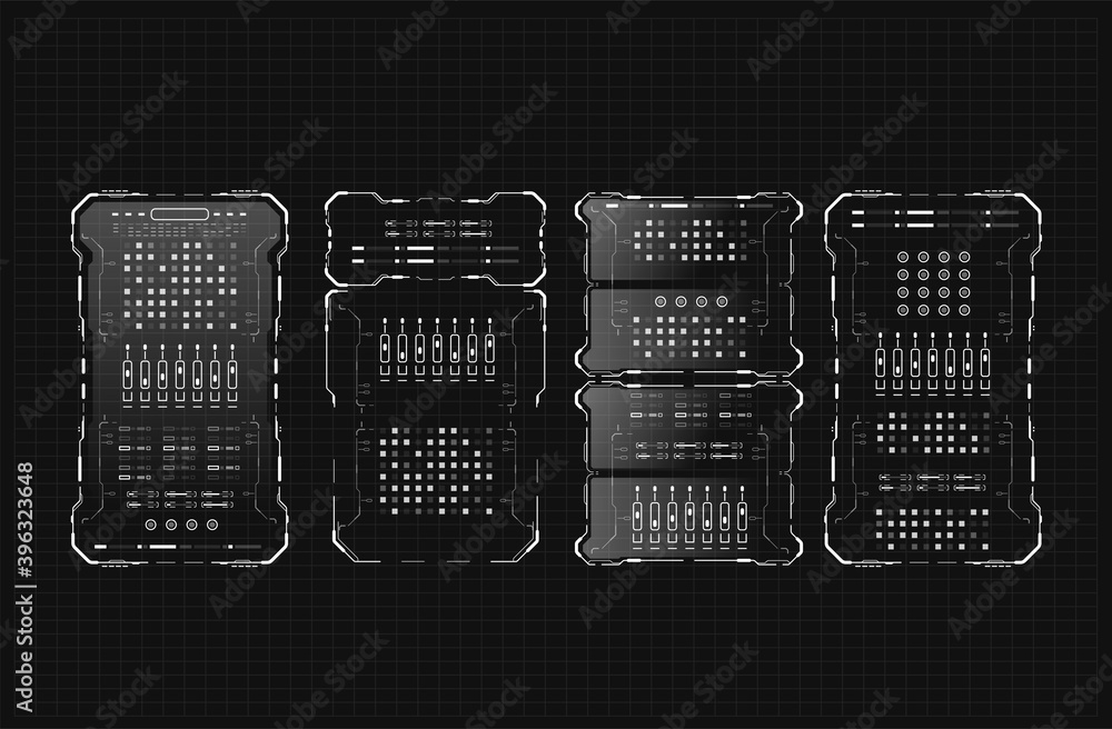 Poster futuristic vector hud interface screen design. set of hud infographic panels. head-up display banner