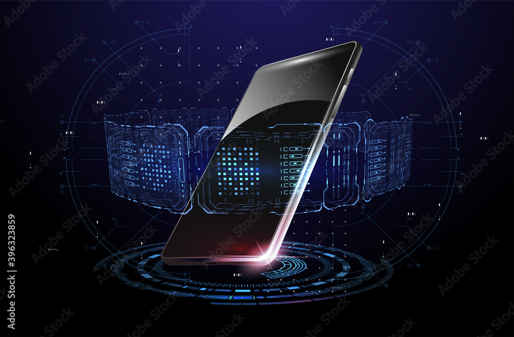 Aufkleber smartphone and hud elements. hologram with mobile phone. hud interface, ui,ux,kit presentation banne