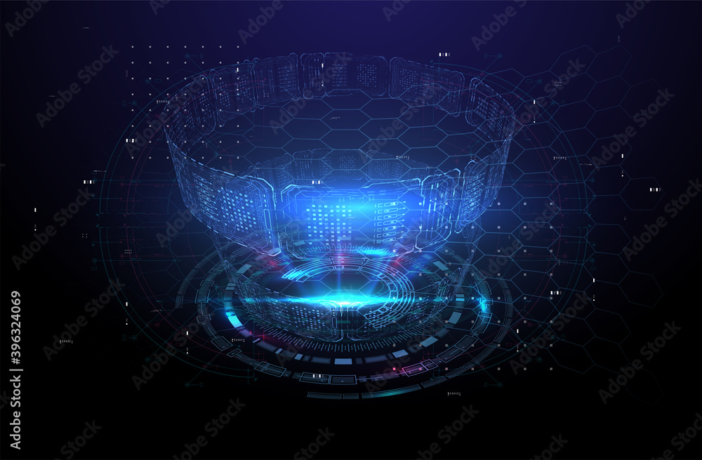 Poster futuristic modern hud interface screen design. abstract futuristic ui on blue background. abstract v