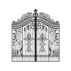 sketch metal gate, entrance to the temple, original illustration forged products.