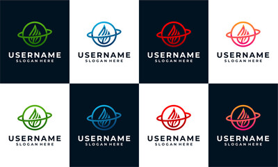 fire and flame logo design template with planet space concept  and multi colors collection