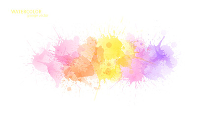 Watercolor effect vector stains. Grunge splatter. Paint stains. Ink spots. Colorful splatter. Watercolor drops. Grunge colorful paint overlay.