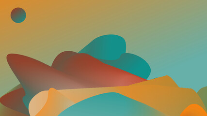 Fototapeta na wymiar abstract background illustration of the moon illuminating the red, orange and blue hills in the desert