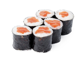 Maki sushi with salmon isolated on white