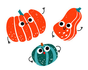 Vector set of stylized character vegetables in print flat style