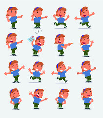 Obraz na płótnie Canvas Cartoon character white little girl. Set with different postures, attitudes and poses, doing different activities in isolated vector illustrations