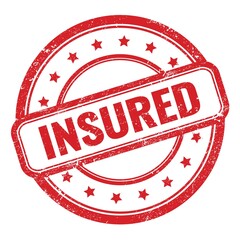 INSURED text on red grungy vintage round stamp.