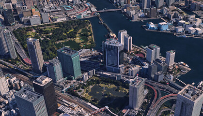 Japan, the coast of the capital Tokyo, infrastructure, residential buildings, bridges and...