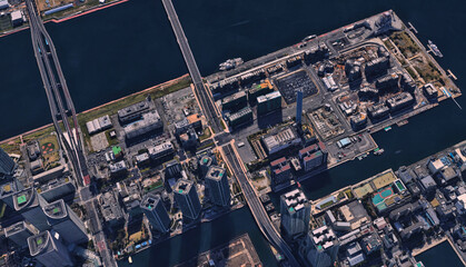 Japan, the coast of the capital Tokyo, infrastructure, residential buildings, bridges and attractions