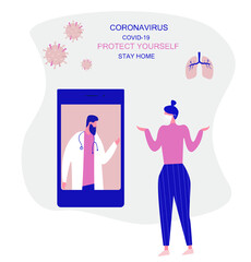 Online Doctor During Coronavirus.Stay Home.Keeping Distance for Decrease Infection Risk For Prevent Virus Covid-19.
Stay Home on Quarantine During the Coronavirus Epidemic.Vector Illustration