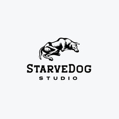 Sleeping starve dog hand drawn vector logo design