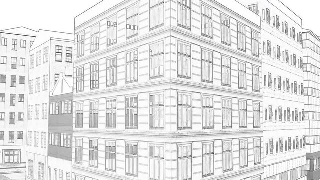 Modern drawing of buildings city 3d town 4k