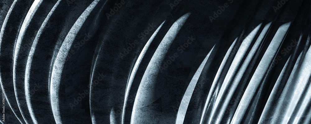 Poster abstract grey shaded geometric curve object with reflections 3d render illustration