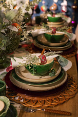 Christmas, new year table setting for celebration holidays