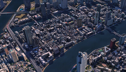 Japan, the coast of the capital Tokyo, infrastructure, residential buildings, bridges and...