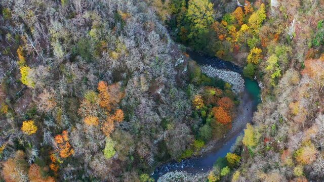 Khosta river in Russia. Aerial view of the river of Khosta in Caucasus Mountains in Russia