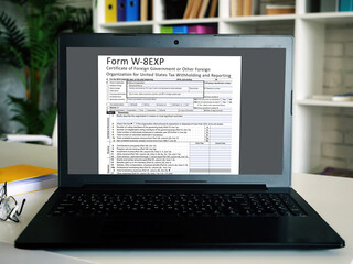  Financial concept meaning  Form W-8EXP Certificate of Foreign Government or Other Foreign Organization for United States Tax Withholding and Reporting  with phrase on the page.