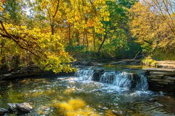 Delnor Woods Park view with autumn colours in Illinois