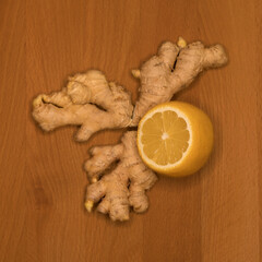 Still life ginger and lemon