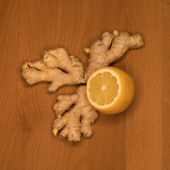 Still life ginger and lemon